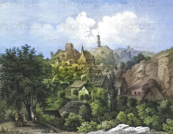 Town and castle ruins of Waischenfeld, around 1850, climatic health resort, Franconian Switzerland,