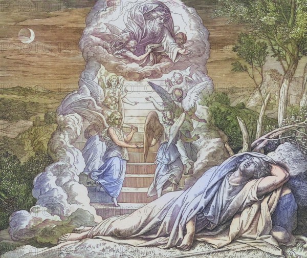 Biblical story, The vision of Jacob's ladder, ladder to heaven is an ascent and descent between