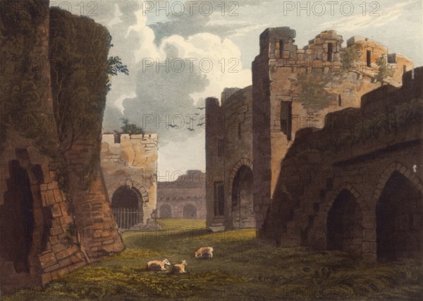 Entrance to Beaumaris Castle, ruins of a castle in the village of the same name on the island of