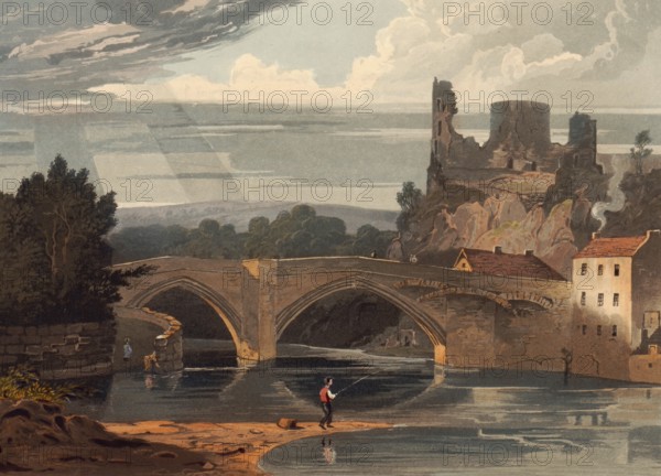 Barnard Castle, castle and surrounding town in County Durham, northern England, c. 1850, after a