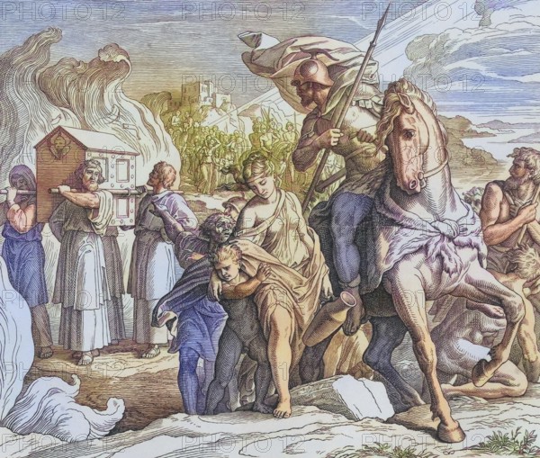 Biblical history, The waters of the Jordan are divided, digitally enhanced reproduction of a wood