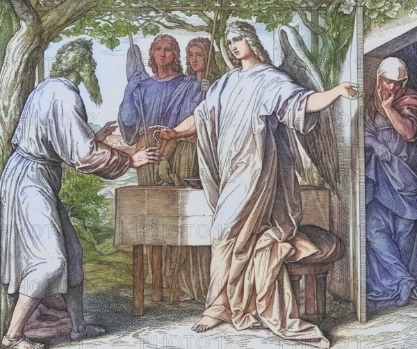 Biblical story, Abraham is promised a son, digitally enhanced reproduction of a wood engraving by