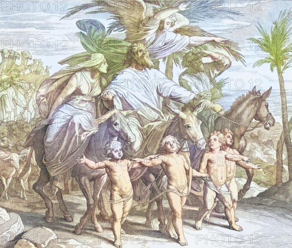 Biblical story, Abraham sees the promised land, digitally enhanced reproduction of a wood engraving