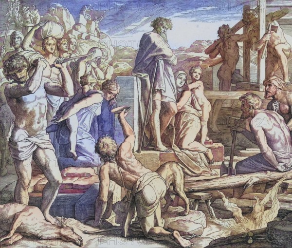 Biblical history, The Punishment of Cain, digitally enhanced reproduction of a wood engraving by