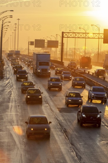 Traffic entering the city of Montreal at sunset, Traffic jam, Province of Quebec, Canada, North