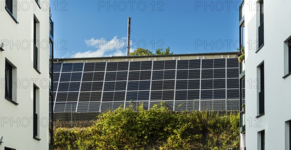 Solar panels mounted on the wall of an industrial plant, Wuppertal, Germany