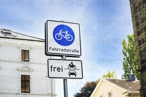 Bicycle street sign in Wuppertal, Germany, digitally reworked