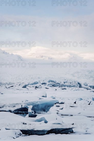 Jökulsarlon, icebergs, ice, glacial lake, Vatnajökull Glacier, winter, snow, sunset, Iceland*