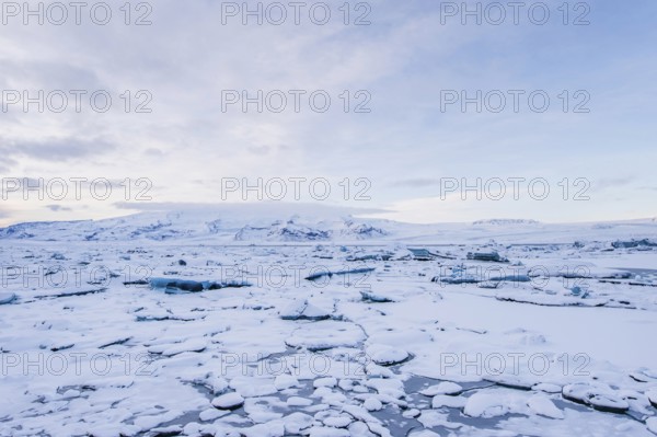 Jökulsarlon, icebergs, ice, glacial lake, Vatnajökull Glacier, winter, snow, sunset, Iceland*