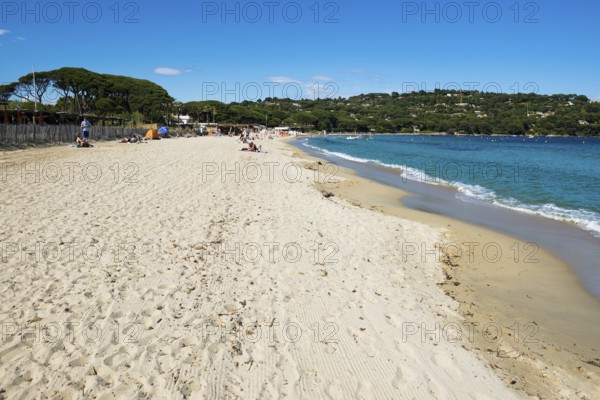 Sandy beach beach, Plage de Tahiti, Saint Tropez, Var, French Riviera, Provence-Alpes-Cote d'Azur,