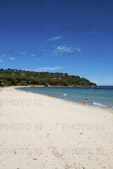 Sandy beach beach, Plage de Tahiti, Saint Tropez, Var, French Riviera, Provence-Alpes-Cote d'Azur,