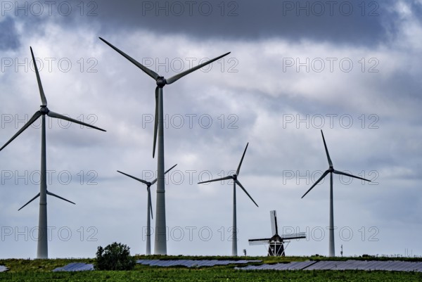 Westereems and Growind wind farms, over 80 wind turbines in total, at the seaport of Eemshaven,