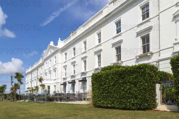 Historic terrace houses built c 1860s overlooking Plymouth Sound, Grand Parade, West Hoe, Plymouth,