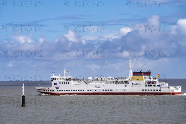 The North Sea car ferry Münsterland, departs from the ferry harbour of Eemshaven, in the Ems