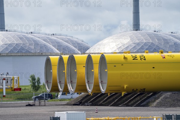 The seaport of Eemshaven, Julianahaven Basin, where the foundation structures, monopiles, for