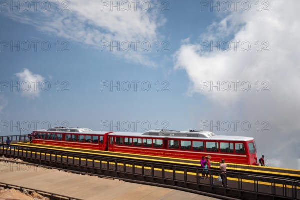 Colorado Springs, Colorado - The Manitou and Pikes Peak Railway at the summit of Pikes Peak. The