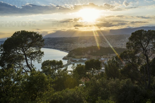 Panorama, Sunset, View from Mont Boron, Nice, Alpes Maritimes, Provence Alpes Cote d'Azur, French