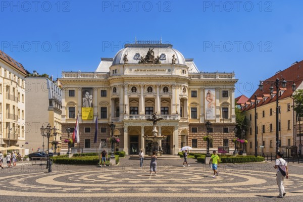 The Slovak National Theatre and the Ganymede Fountain on Hviezdoslav Square in Bratislava, Slovakia