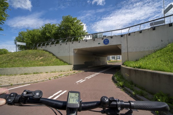 Roundabout in the Dutch city of Houten, the lanes for cars and bicycles are separated, the cycle