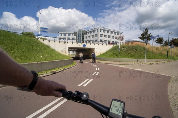 Roundabout in the Dutch city of Houten, the lanes for cars and bicycles are separated, the cycle
