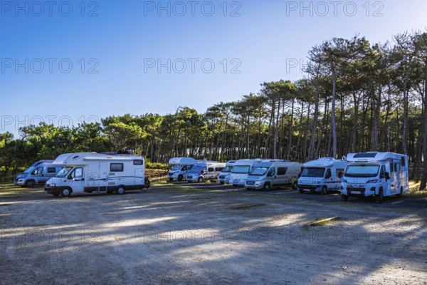 Campervans on Contis beach campersite, Saint Julien en Born, Saint-Julien-en-Born, Landes, France