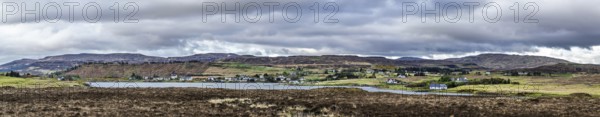 Panorama of Farms over Loch Harport, Drynoch, Isle of Skye, Scotland, UK