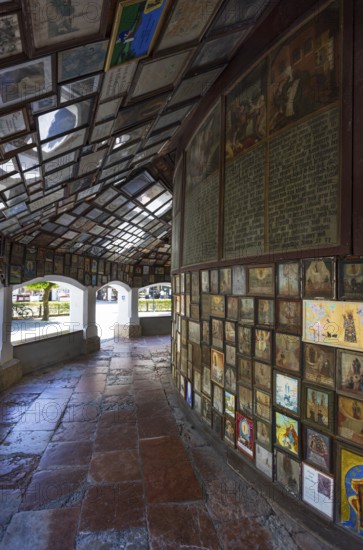 Votive plaques in the walkway around the Chapel of Grace, Kapellplatz, place of pilgrimage,