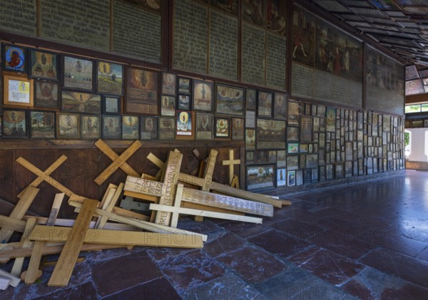 Votive plaques in the walkway around the Chapel of Grace, Kapellplatz, place of pilgrimage,