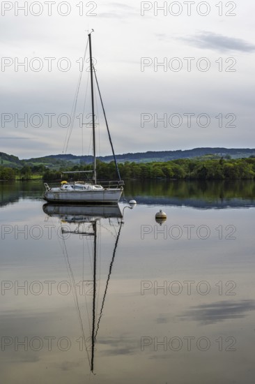 Boats on Windermere Lake and mountains, Ambleside, Lake District, Cumbria, England, United Kingdom
