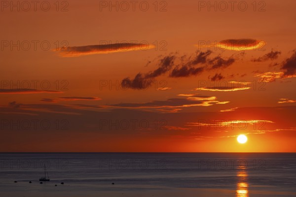 The sun rises on the Costa Rei in Sardinia, an Italian Mediterranean island, Sardinia, Costa Rei,