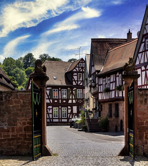 The old castle with Barbarossaplatz and the castle café in the old town centre of Büdingen, Hesse,