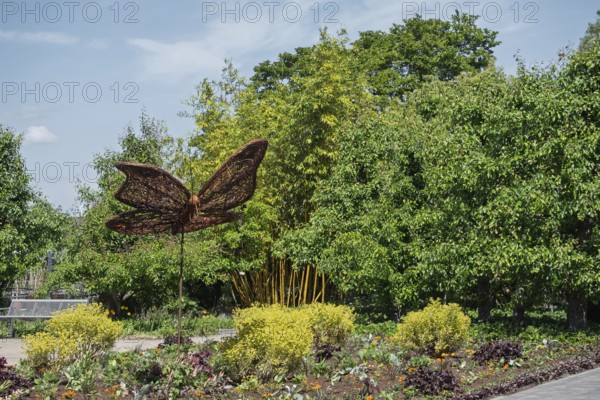 Butterfly figure made of wickerwork, district educational garden, Burgsteinfurt, Münsterland, North
