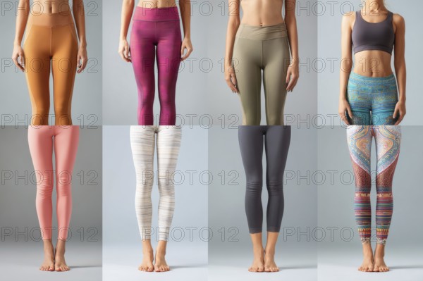 Collage of beautiful women legs in yoga pants. Concept of active sporting lifestyle physical