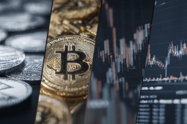 Collage of crypto trading and digital payment technologies, AI generated