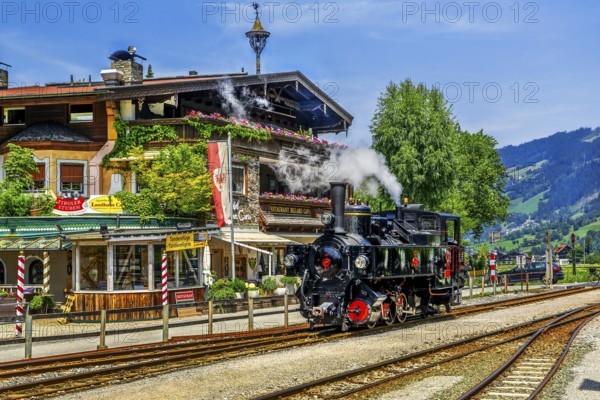 Steam locomotive of the historic Zillertal railway, Mayrhofen, Zillertal, Zillertal Alps, Tyrol,
