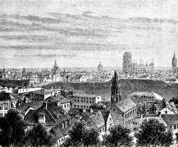 Cityscape of Gdansk, Pomerania, Poland, churches, towers, former German Empire, historical