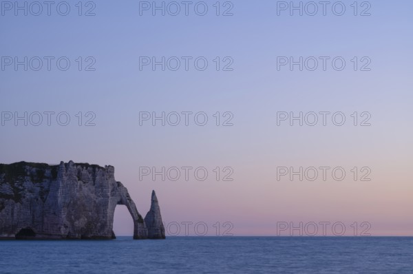 Rock arch Falaise or Porte d'Aval and rock needle Aiguille, Étretat, sea, steep coast, cliffs,
