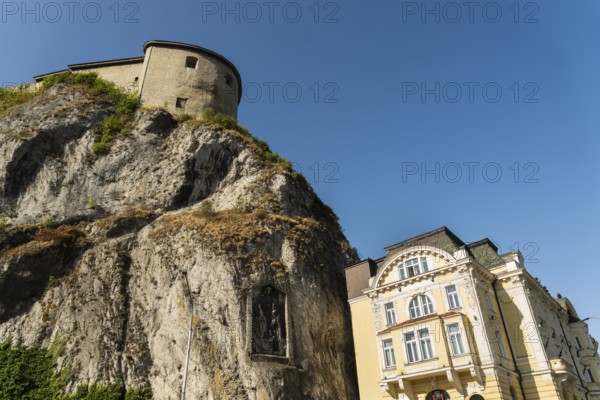 Hotel Elizabeth with relief by Jan Jiskra on the castle hill in Trencin, Capital of Culture 2026,