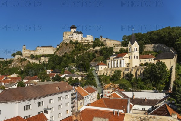 View of Trencín Castle, St Mary's Castle and the old town centre from the town tower, Capital of