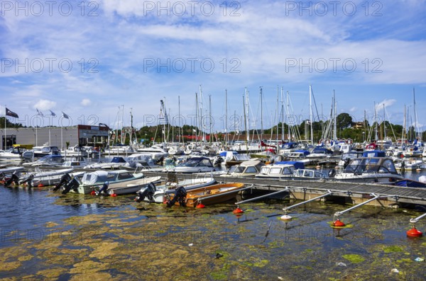 Maritime ambience with marina full of boats in Henan on Orust, Bohuslän, Västra Götalands län,
