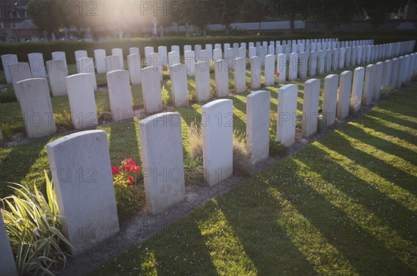 Flowers, gravestones, war graves, soldiers' graves, military cemetery, First World War, Church of