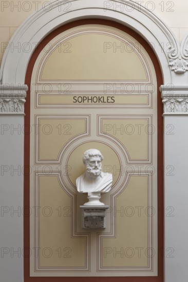 Sophocles, ancient Greek poet, bust in the stairwell, main building of the University of Rostock,