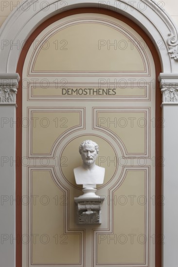 Domosthenes, ancient Greek orator, bust in the stairwell, main building of the University of