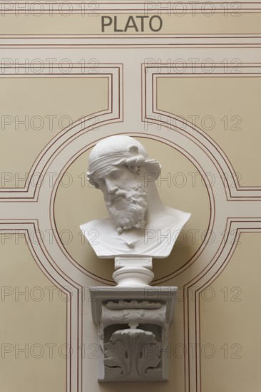 Plato, ancient Greek philosopher, bust in the stairwell, main building of the University of