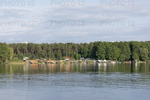 Boathouses, holiday homes, Leppinsee, Rechlin, Mecklenburg Lake District, Mecklenburg-Western