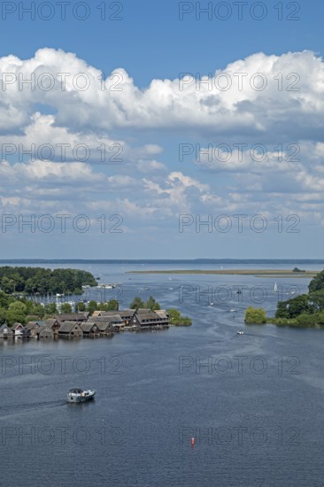 View from the tower of St Mary's Church, Müritz, lake, boats, boathouses, holiday homes, Röbel,
