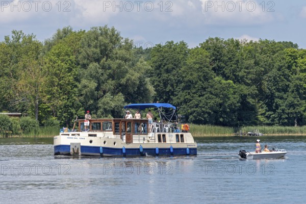 Houseboat, boat, Mirow, Mecklenburg Lake District, Mecklenburg-Western Pomerania, Germany
