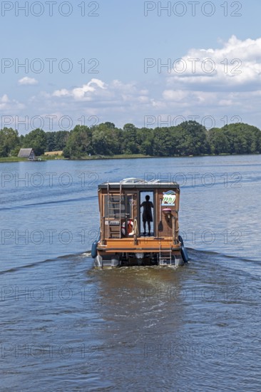 Houseboat, Mirow, Mecklenburg Lake District, Mecklenburg-Western Pomerania, Germany