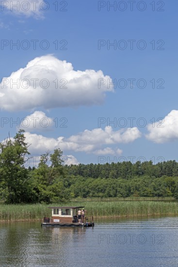 Houseboat, Mössensee, Mecklenburg Lake District, Mecklenburg-Western Pomerania, Germany