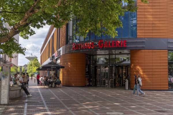 Wiesdorfer Platz shopping street, Rathaus-Galerie shopping centre, Wasserturm landmark Leverkusen,